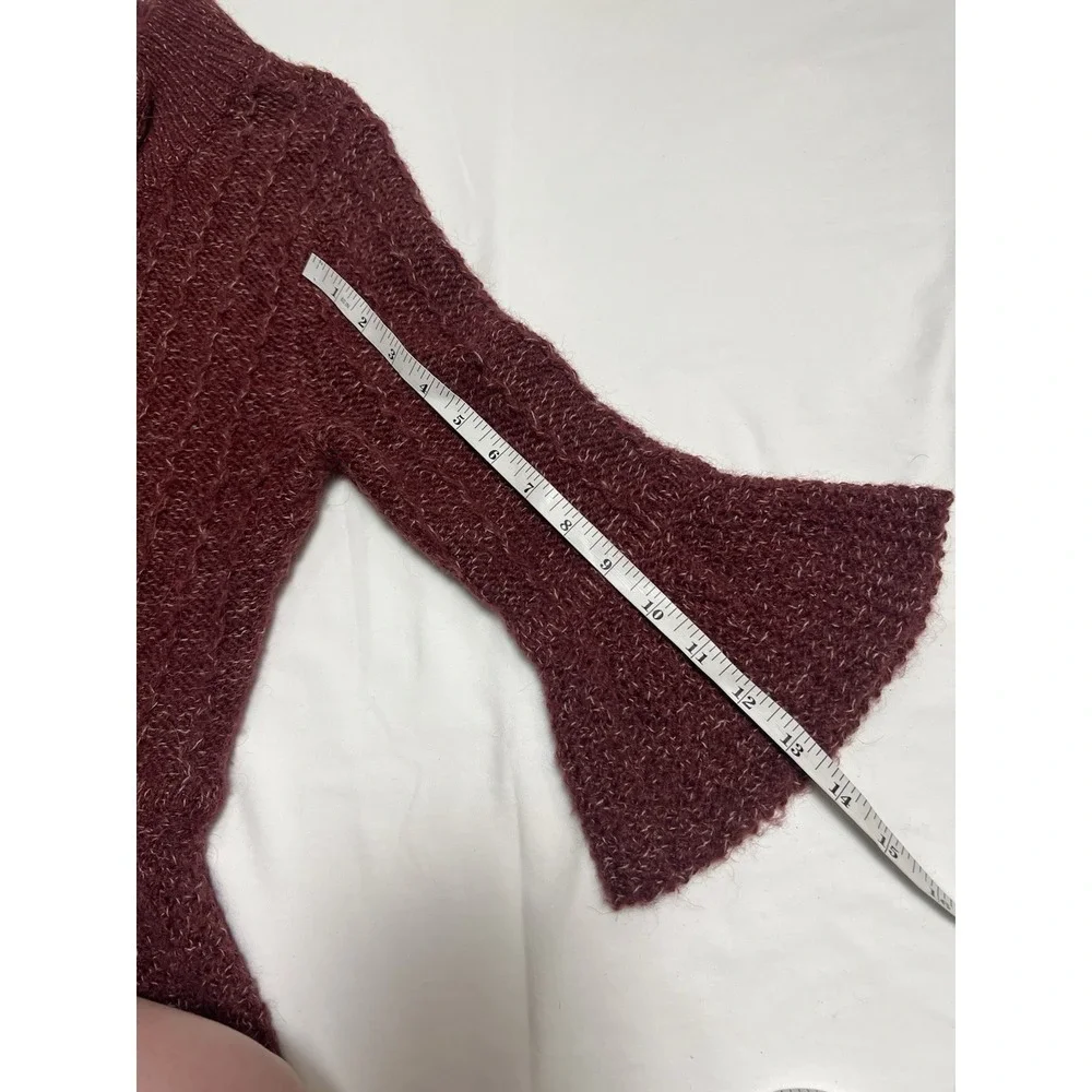 Caslon Alpaca Chunky Knit Peplum Sweater Womens 5 Bell Sleeve Mock Neck Burgundy - Picture 16 of 16